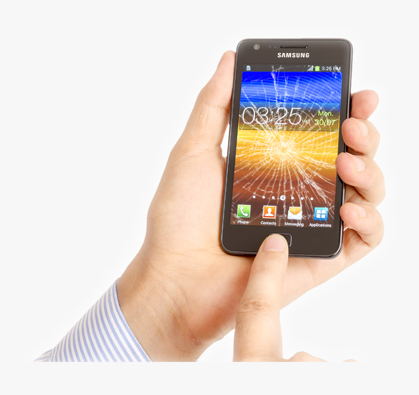Broken Smartphone In Hand - Cell Phone With Hand Png, Transparent Png, Free Download