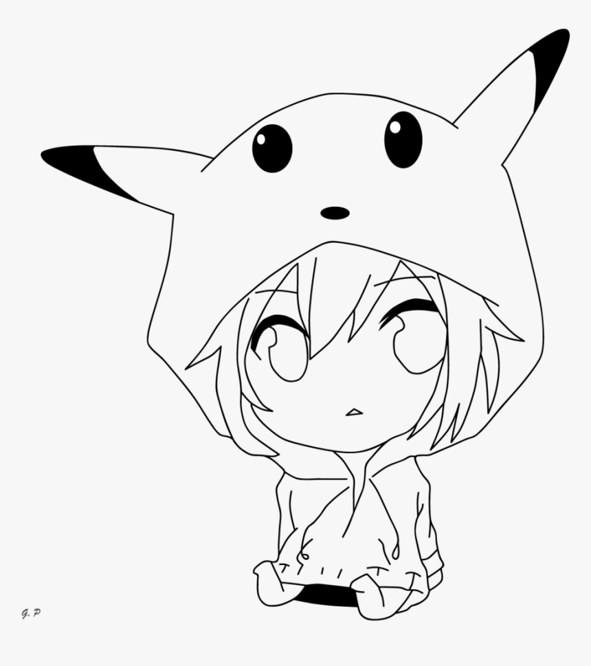 Pikachu Girl Drawing Chibi Girl Outlines, Human Drawing, - Anime Pikachu Girl Drawing, HD Png Download, Free Download