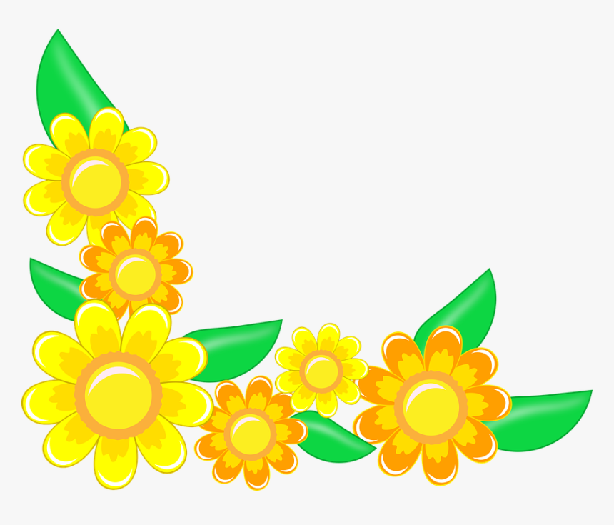 Corner, Border, Flowers, Orange, Yellow, Green, Petals - Border Design Corner Floral, HD Png Download, Free Download