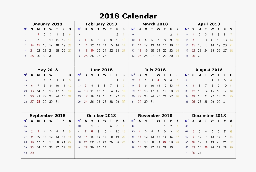 2018 Calendar Png Hd Quality - 2019 Calendar With Week Numbers, Transparent Png, Free Download