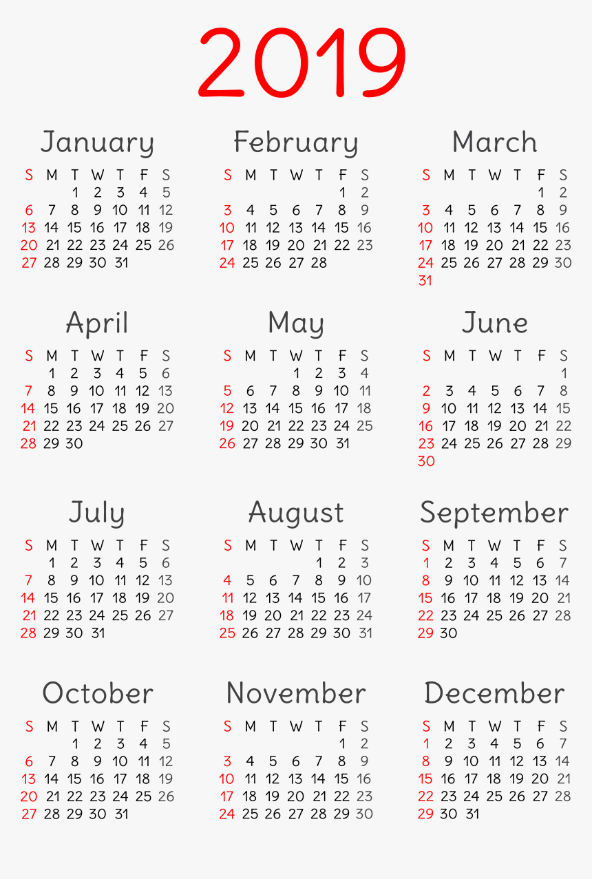 Transparent Calendar Png - Calendar With Week Numbers 2019, Png Download, Free Download
