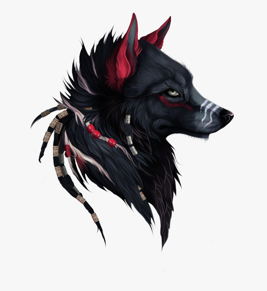 Mystical Drawings Of A Wolf , Png Download - Black And Red Wolf, Transparent Png, Free Download