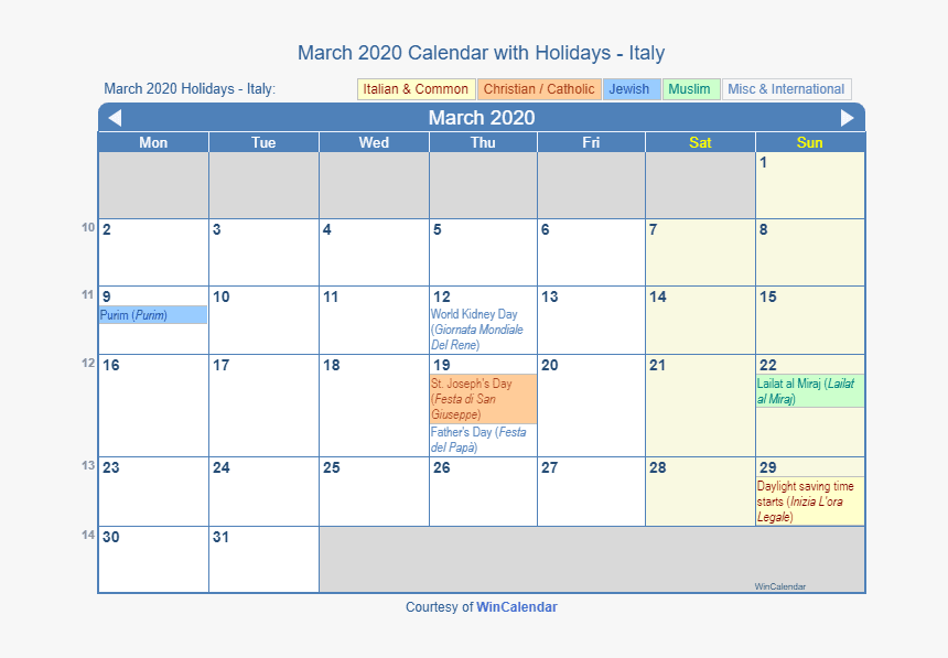 March 2020 Calendar With Ita Holidays - October 2019 Calendar With Holidays, HD Png Download, Free Download