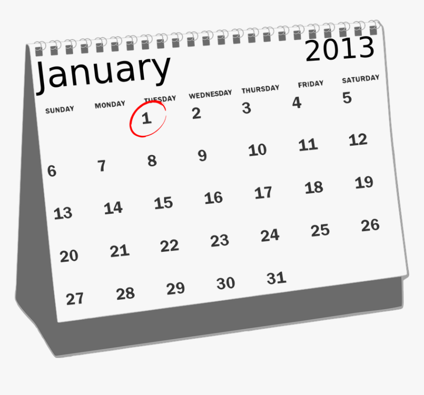 Calendar, January, Desk, 2013, 1st, Month, Gray - December Calendar Clipart Black And White, HD Png Download, Free Download