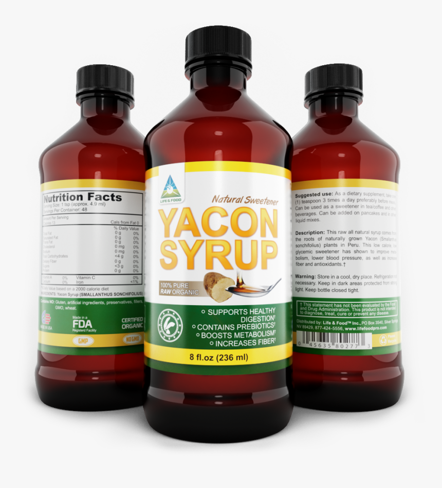 Yacon Syrup 3 Bottles Render 1 Png - Cough Syrup Bottle Png, Transparent Png, Free Download