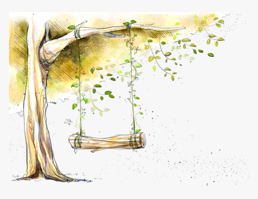 #ftestickers #watercolor #illustration #tree #swing - Watercolor Tree Flower Png, Transparent Png, Free Download