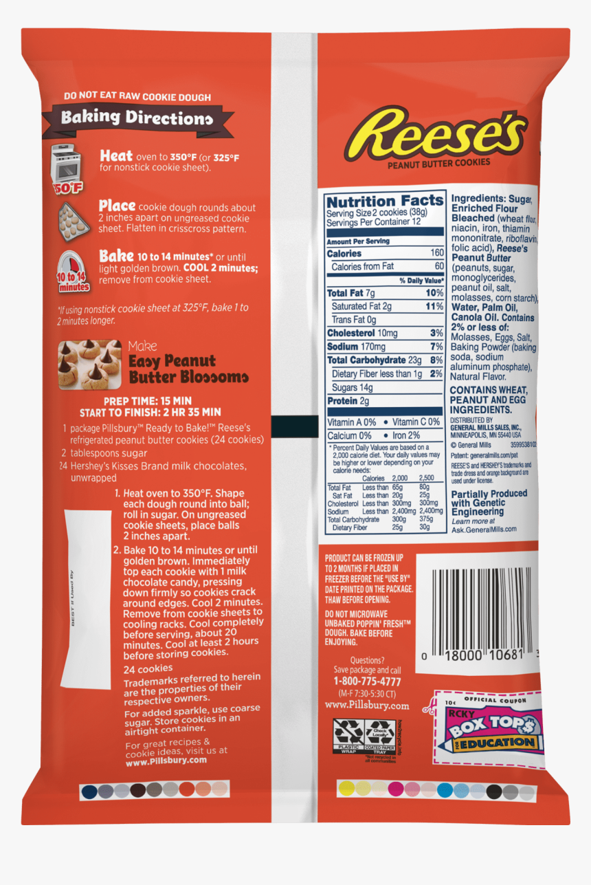 Reeses Peanut Butter Cookies Nutrition - Pillsbury Cookie Dough Directions, HD Png Download, Free Download