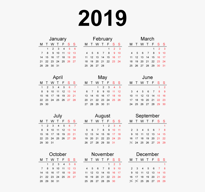 Week Number Calendar 2019, HD Png Download, Free Download