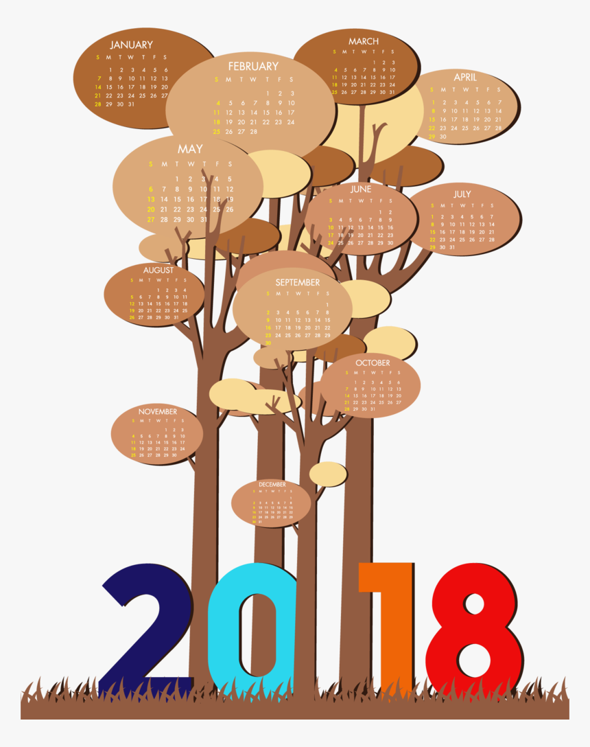 2018 Png Calendar Template - 2018 Calendar Tree, Transparent Png, Free Download