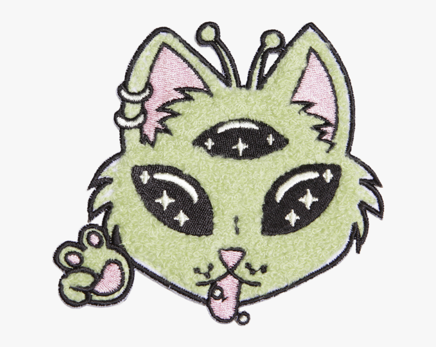 Green Alien Cat With Three Eyes Chenille Patch - Alien Kitty, HD Png Download, Free Download