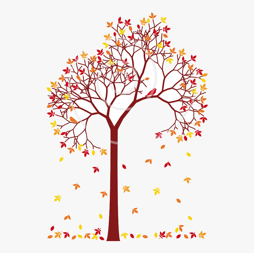 Fall Tree Colorful Leaves And Birds Dig Trees Clip - Art Of Colorful Tree, HD Png Download, Free Download