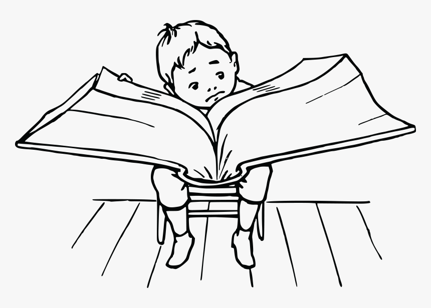 Kid Reading Black And White - Black And White Clipart Reading Book, HD Png Download, Free Download
