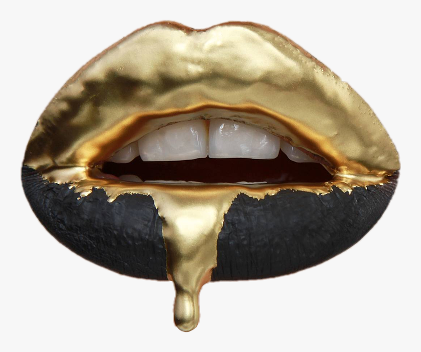 #lips #lipstick #makeup #mua #gold #black #drip #drips - Dripping Lips With Gold, HD Png Download, Free Download