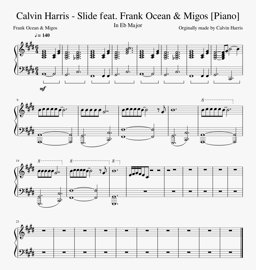 Frank Ocean & Migos [piano] Sheet Music For Piano Download - Slide By Calvin Harris Piano Letter Notes, HD Png Download, Free Download