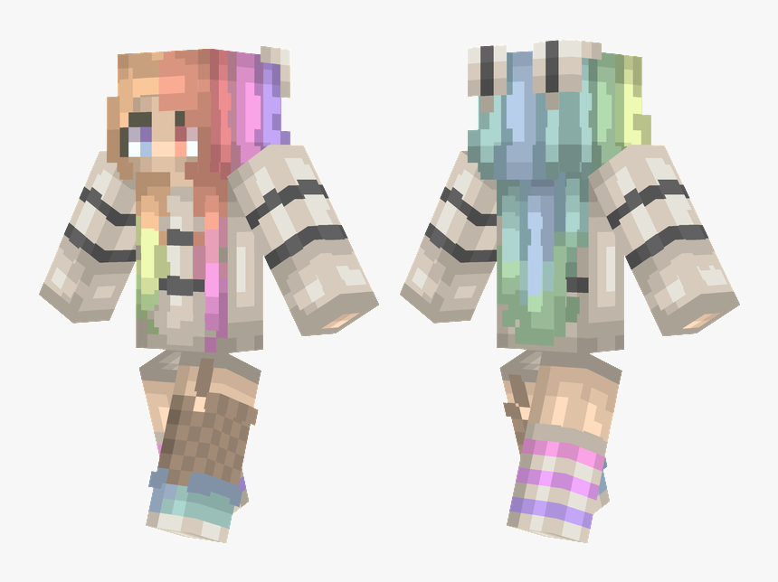 Minecraft Girl Skin With Rainbow Hair, HD Png Download, Free Download