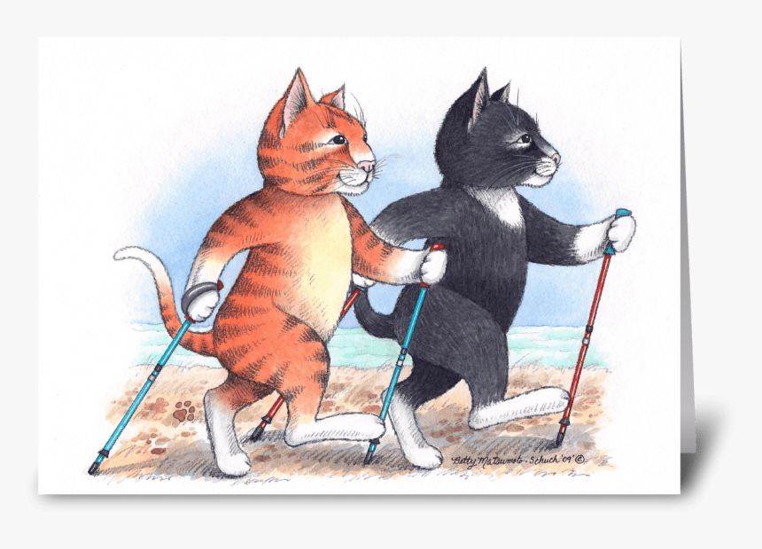 Nordic Walking Cats - Walking Birthday Card, HD Png Download, Free Download