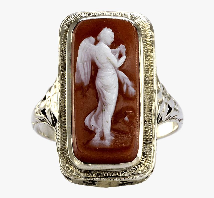 14k Vintage White Gold Cameo Ring - Indian Elephant, HD Png Download, Free Download
