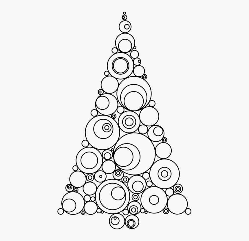 Line Art,christmas Decoration,tree - Circle Drawing Christmas Tree, HD Png Download, Free Download