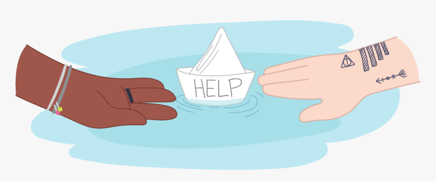 Two Hands Reaching Out To A Paper Boat With The Message - Ask For Help Png, Transparent Png, Free Download