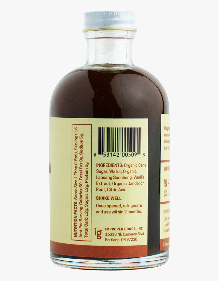 Raft Smoked Tea Vanilla Syrup - Glass Bottle, HD Png Download, Free Download