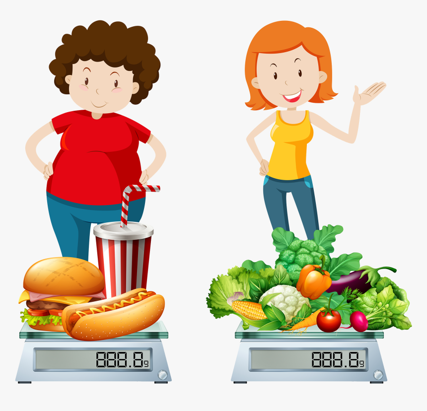 Transparent Cartoon Food Png - Healthy Person And Unhealthy Person, Png Download, Free Download