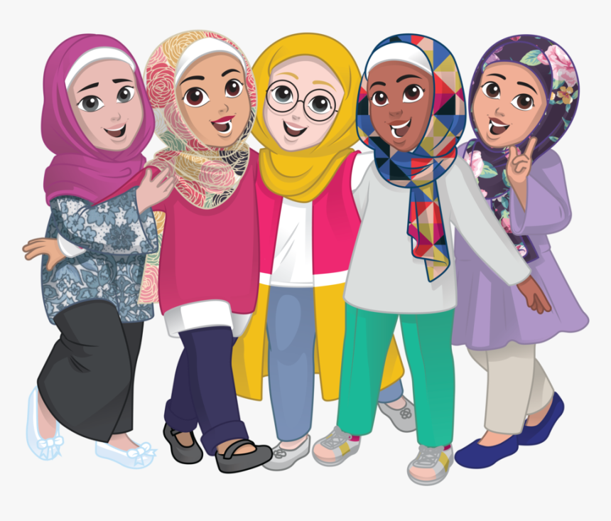 Group Pose A 1 - Muslim Girl Group Cartoon, HD Png Download, Free Download