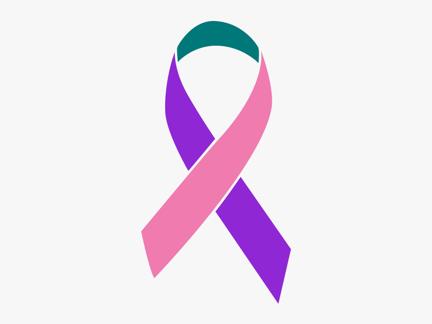 Purple, Teal, And Pink Colored Thyroid Cancer Ribbon - Ovarian Cancer Ribbon Png, Transparent Png, Free Download